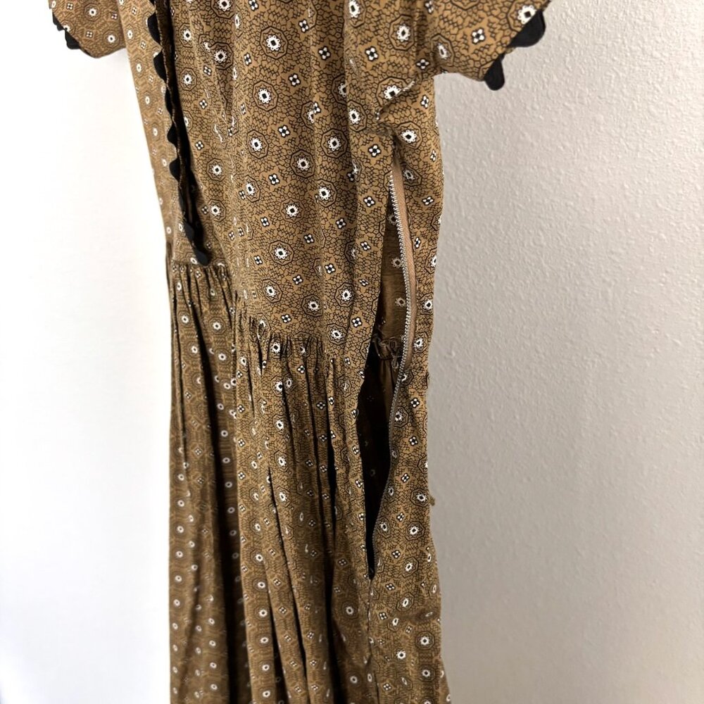 Mode O'Day 1950s Vintage Fit and Flare Midi Dress Brown Calico Print Size S/M - Picture 7 of 10